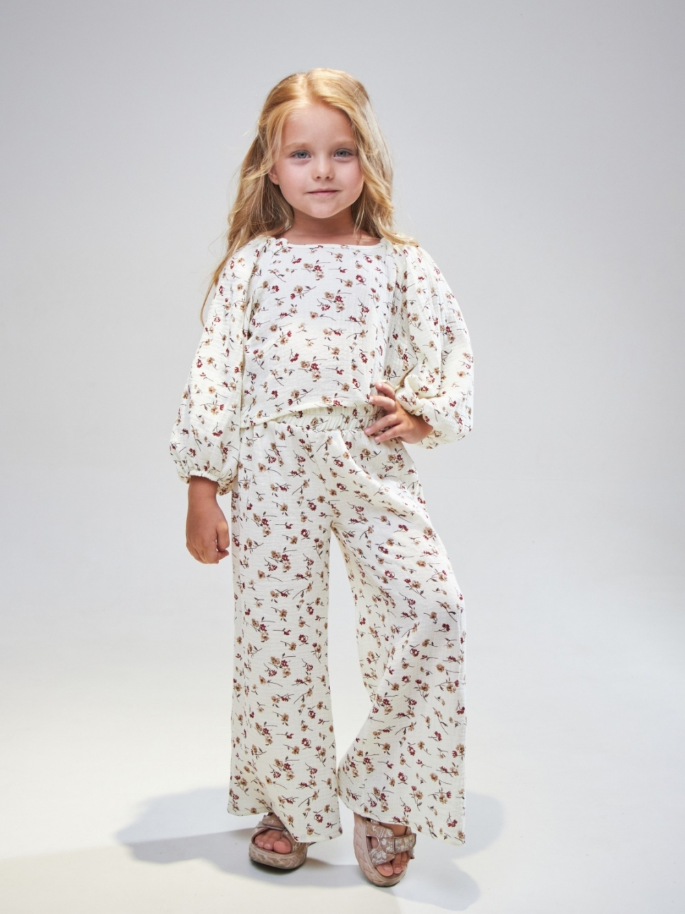 329-ЦВ1. Костюм детский Палаццо, цветной, хлопок 100%  муслин, размеры 98,104,110,116