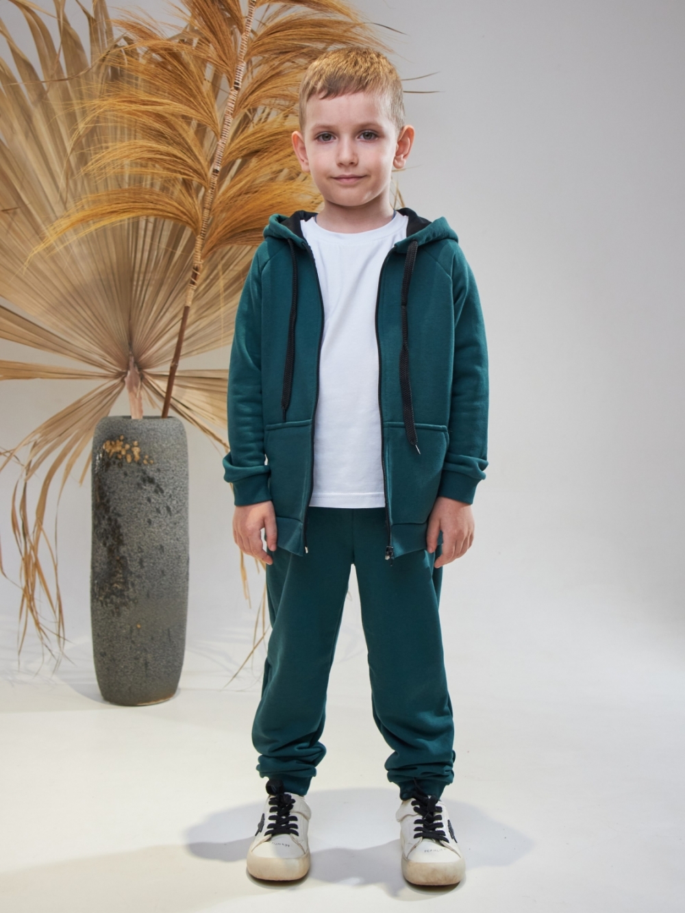 328-ИЗ. Костюм детский  на молнии, изумрудный, хлопок 65%, 35% ПЭ, 3-х нитка без начеса 98,104,110,116