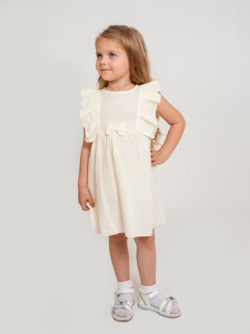 Купить 322-СЛ. Платье из муслина детское, хлопок 100% сливочный, р. 98,104,110,116 в Троицке