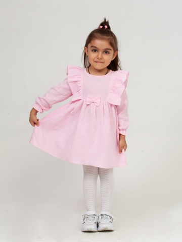 Купить 321-Р. Платье из муслина детское, хлопок 100% розовый, р. 74,80,86,92 в Троицке